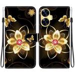 For Realme C55 / Narzo N55 Crystal Texture Colored Drawing Leather Phone Case(Gold Flower)