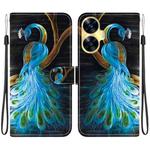 For Realme C55 / Narzo N55 Crystal Texture Colored Drawing Leather Phone Case(Peacock)