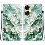 For Realme C55 / Narzo N55 Crystal Texture Colored Drawing Leather Phone Case(Jade Flowers)