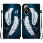 For Realme C67 4G Global Crystal Texture Colored Drawing Leather Phone Case(White Butterfly Feathers)