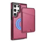 For Samsung Galaxy S22 Ultra 5G Skin Feel Detachable Card Bag Magsafe Phone Case(Wine Red)