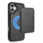 For iPhone 16 Plus Skin Feel Detachable Card Bag Magsafe Phone Case(Black)