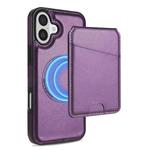 For iPhone 16 Plus Skin Feel Detachable Card Bag Magsafe Phone Case(Purple)