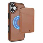 For iPhone 16 Plus Skin Feel Detachable Card Bag Magsafe Phone Case(Brown)