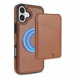 For iPhone 16 Skin Feel Detachable Card Bag Magsafe Phone Case(Brown)