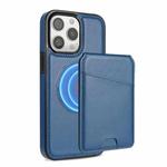 For iPhone 15 Pro Skin Feel Detachable Card Bag Magsafe Phone Case(Blue)