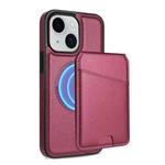 For iPhone 15 Skin Feel Detachable Card Bag Magsafe Phone Case(Wine Red)