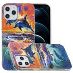 For iPhone 12 Pro Max Painted Pattern TPU Protective Case(Sunset Dolphin)