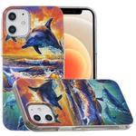 For iPhone 12 mini Painted Pattern TPU Protective Case(Sunset Dolphin)