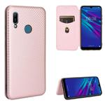 For Huawei Y6 (2019) / Honor Y6s Carbon Fiber Texture Horizontal Flip TPU + PC + PU Leather Case with Card Slot(Pink)