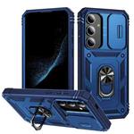 For Samsung Galaxy S25+ 5G Sliding Camshield TPU Hybrid PC Phone Case with Holder(Navy Blue)