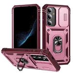 For Samsung Galaxy S25+ 5G Sliding Camshield TPU Hybrid PC Phone Case with Holder(Pink+Rose Red)