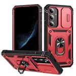 For Samsung Galaxy S25+ 5G Sliding Camshield TPU Hybrid PC Phone Case with Holder(Red+Black)