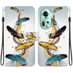 For OPPO Reno11 Global Crystal Texture Colored Drawing Leather Phone Case(Gold Butterfly Feathers)