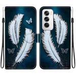 For OPPO Reno12 5G Global Crystal Texture Colored Drawing Leather Phone Case(White Butterfly Feathers)