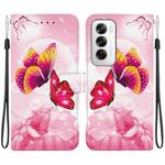 For OPPO Reno12 5G Global Crystal Texture Colored Drawing Leather Phone Case(Pink Butterflies)