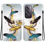 For OPPO Reno12 Pro 5G Global Crystal Texture Colored Drawing Leather Phone Case(Gold Butterfly Feathers)