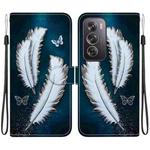 For OPPO Reno12 Pro 5G Global Crystal Texture Colored Drawing Leather Phone Case(White Butterfly Feathers)