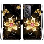 For OPPO Reno12 Pro 5G Global Crystal Texture Colored Drawing Leather Phone Case(Gold Flower)