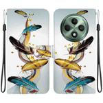 For OPPO Reno12 F 5G Crystal Texture Colored Drawing Leather Phone Case(Gold Butterfly Feathers)