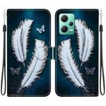 For Redmi Note 12 5G / Poco X5 Crystal Texture Colored Drawing Leather Phone Case(White Butterfly Feathers)