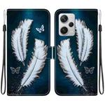 For Redmi Note 12 Pro+ 5G Crystal Texture Colored Drawing Leather Phone Case(White Butterfly Feathers)