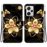 For Redmi Note 12 Pro+ 5G Crystal Texture Colored Drawing Leather Phone Case(Gold Flower)