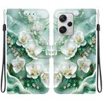 For Redmi Note 12 Pro+ 5G Crystal Texture Colored Drawing Leather Phone Case(Jade Flowers)