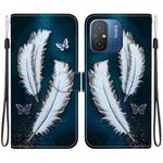 For Redmi 12C / 11A Crystal Texture Colored Drawing Leather Phone Case(White Butterfly Feathers)