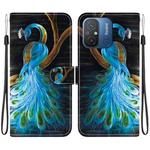 For Redmi 12C / 11A Crystal Texture Colored Drawing Leather Phone Case(Peacock)