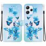 For Redmi 12 4G / 5G / Poco M6 Pro Crystal Texture Colored Drawing Leather Phone Case(Blue Butterflies)