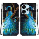 For Redmi 13 4G / Poco M6 Crystal Texture Colored Drawing Leather Phone Case(Peacock)