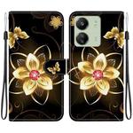 For Redmi 13C 4G / 5G / 13R 5G Crystal Texture Colored Drawing Leather Phone Case(Gold Flower)