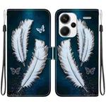 For Redmi Note 13 Pro+ 5G Crystal Texture Colored Drawing Leather Phone Case(White Butterfly Feathers)