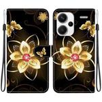 For Redmi Note 13 Pro+ 5G Crystal Texture Colored Drawing Leather Phone Case(Gold Flower)