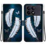 For Redmi K70E / Poco X6 Pro Crystal Texture Colored Drawing Leather Phone Case(White Butterfly Feathers)