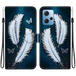 For Redmi Note 12 4G Global Crystal Texture Colored Drawing Leather Phone Case(White Butterfly Feathers)