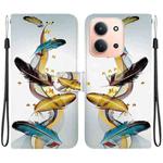 For Redmi 15C 4G 173.1mm / 15C 5G 173.1mm Crystal Texture Colored Drawing Leather Phone Case(Gold Butterfly Feathers)