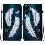 For Honor 90 Lite Crystal Texture Colored Drawing Leather Phone Case(White Butterfly Feathers)