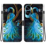 For Honor 90 Lite Crystal Texture Colored Drawing Leather Phone Case(Peacock)