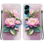 For Honor 90 Lite Crystal Texture Colored Drawing Leather Phone Case(Lotus)