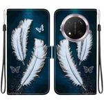 For Honor X9c Crystal Texture Colored Drawing Leather Phone Case(White Butterfly Feathers)