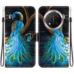 For Honor X9c Crystal Texture Colored Drawing Leather Phone Case(Peacock)