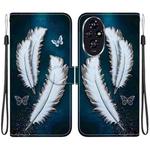 For Honor 200 5G Crystal Texture Colored Drawing Leather Phone Case(White Butterfly Feathers)