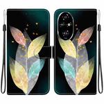 For Honor 200 Pro 5G Crystal Texture Colored Drawing Leather Phone Case(Colored Leaves)