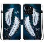 For Honor X6a Crystal Texture Colored Drawing Leather Phone Case(White Butterfly Feathers)