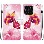 For Honor X6a Crystal Texture Colored Drawing Leather Phone Case(Pink Butterflies)