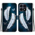 For Honor X8a Crystal Texture Colored Drawing Leather Phone Case(White Butterfly Feathers)