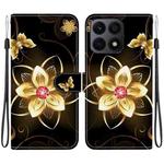 For Honor X8a Crystal Texture Colored Drawing Leather Phone Case(Gold Flower)