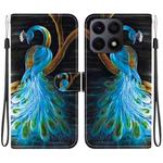 For Honor X8a Crystal Texture Colored Drawing Leather Phone Case(Peacock)